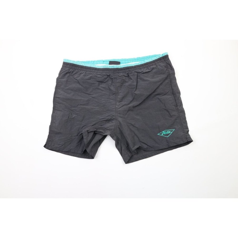 Vintage 90s Hobie Mens XL Faded Spell Out Lined Baggies Shorts Swim Trunks Black